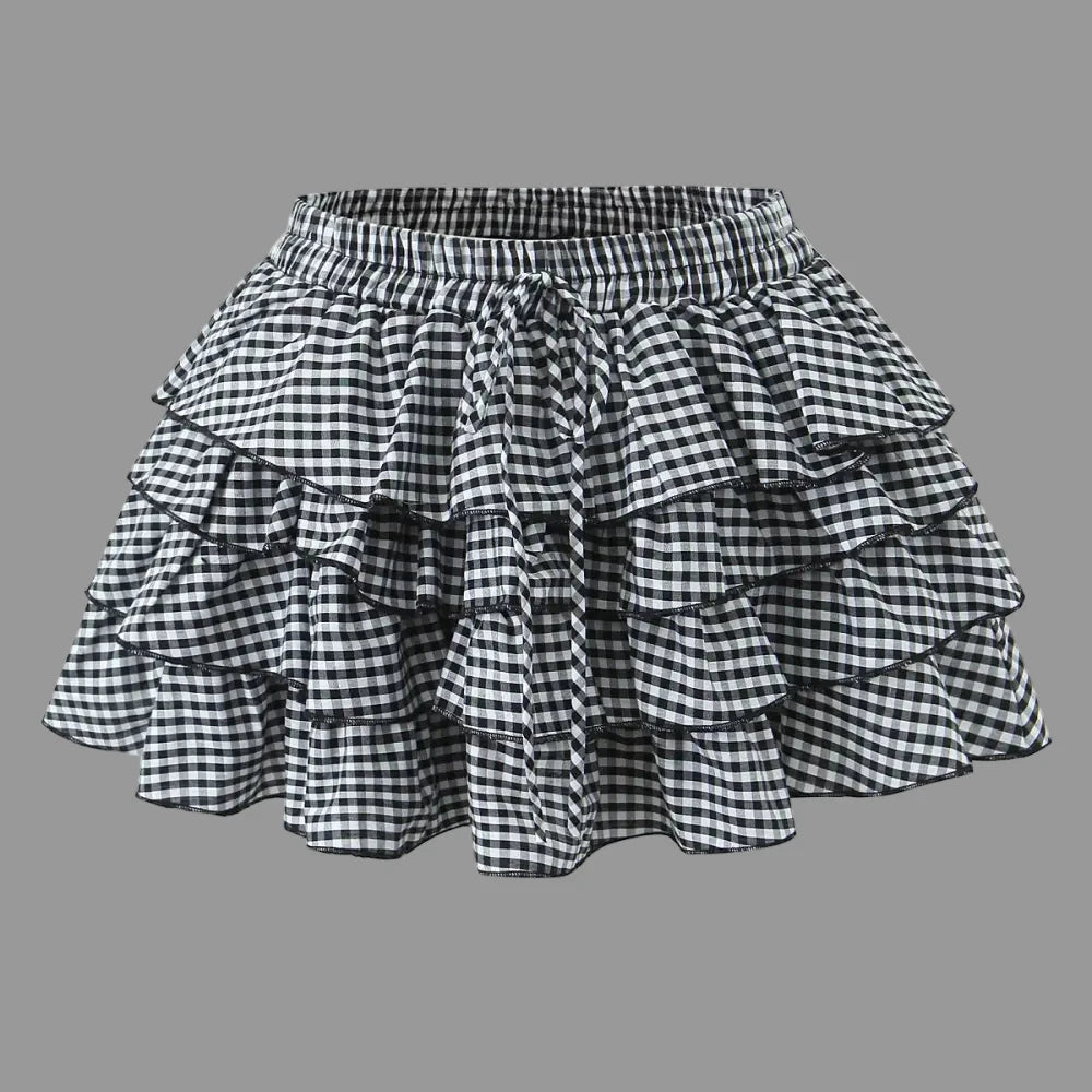 Retro Plaid Elastic High Waist Ruffles Skirt - S / Multi - Skirts