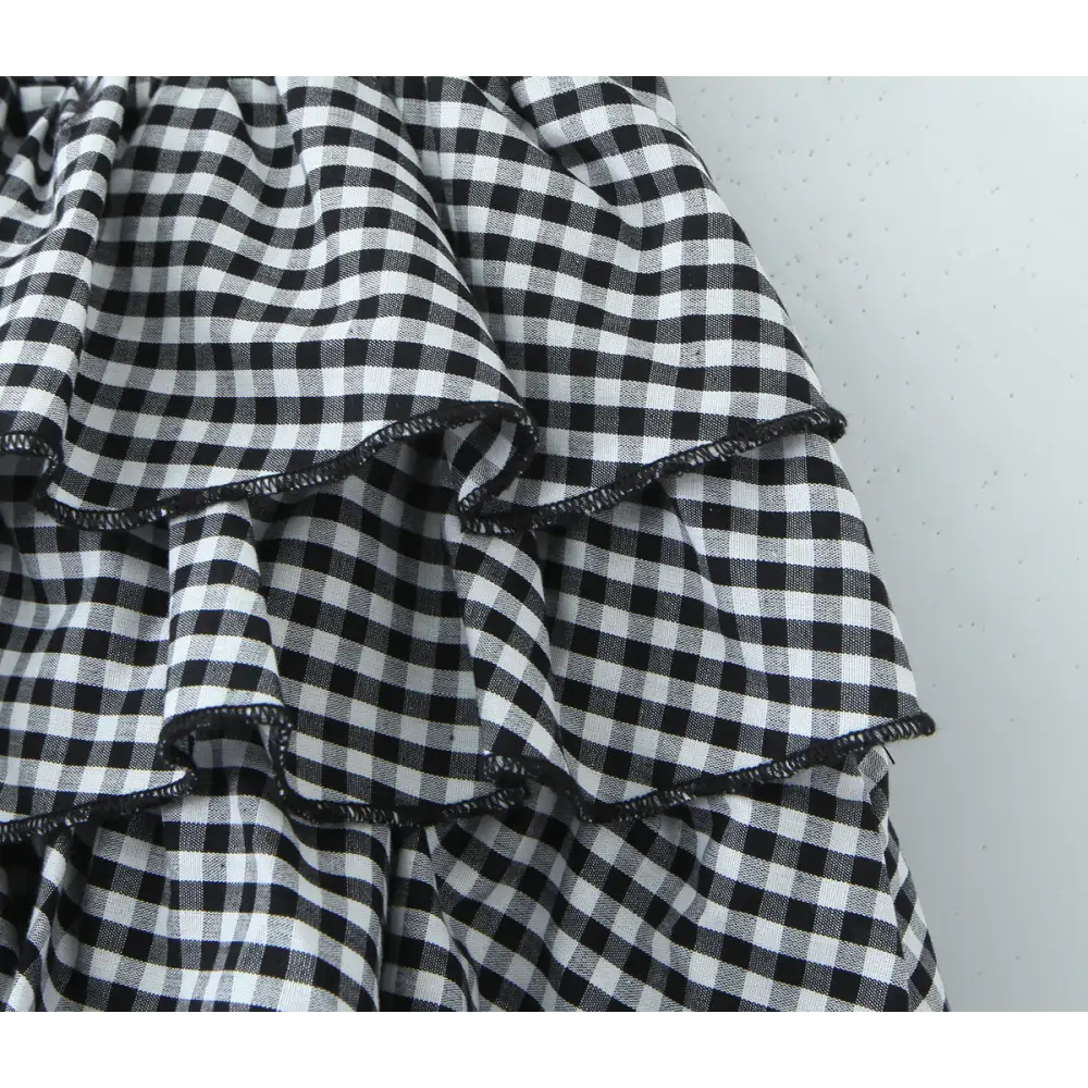 Retro Plaid Elastic High Waist Ruffles Skirt - Skirts