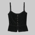 Retro V-neck Lace Slim Fit Velvet Top - S / Black - Tank Tops & Camis