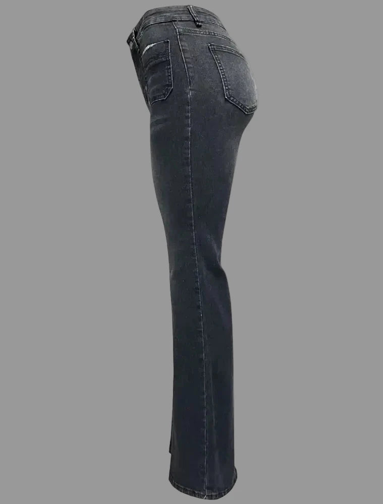 Retro Washed High-Waist Slim Stretch Flared Jeans