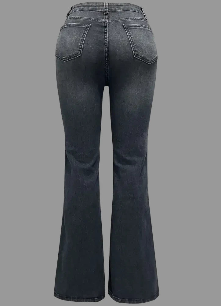 Retro Washed High-Waist Slim Stretch Flared Jeans