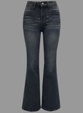 Retro Washed High-Waist Slim Stretch Flared Jeans - S / Black