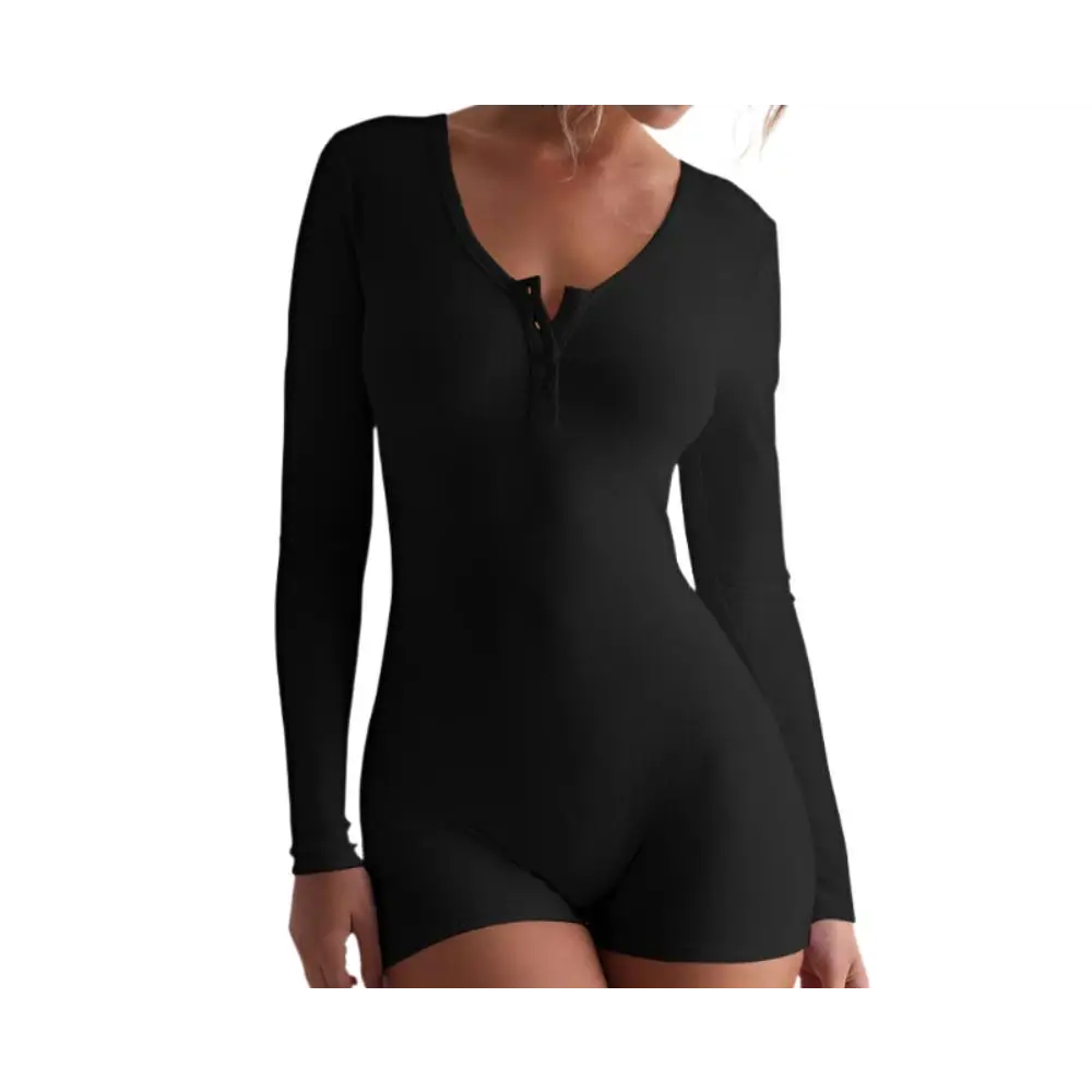 Rib Tight Loungewear Romper - S / Black - Sleepwear
