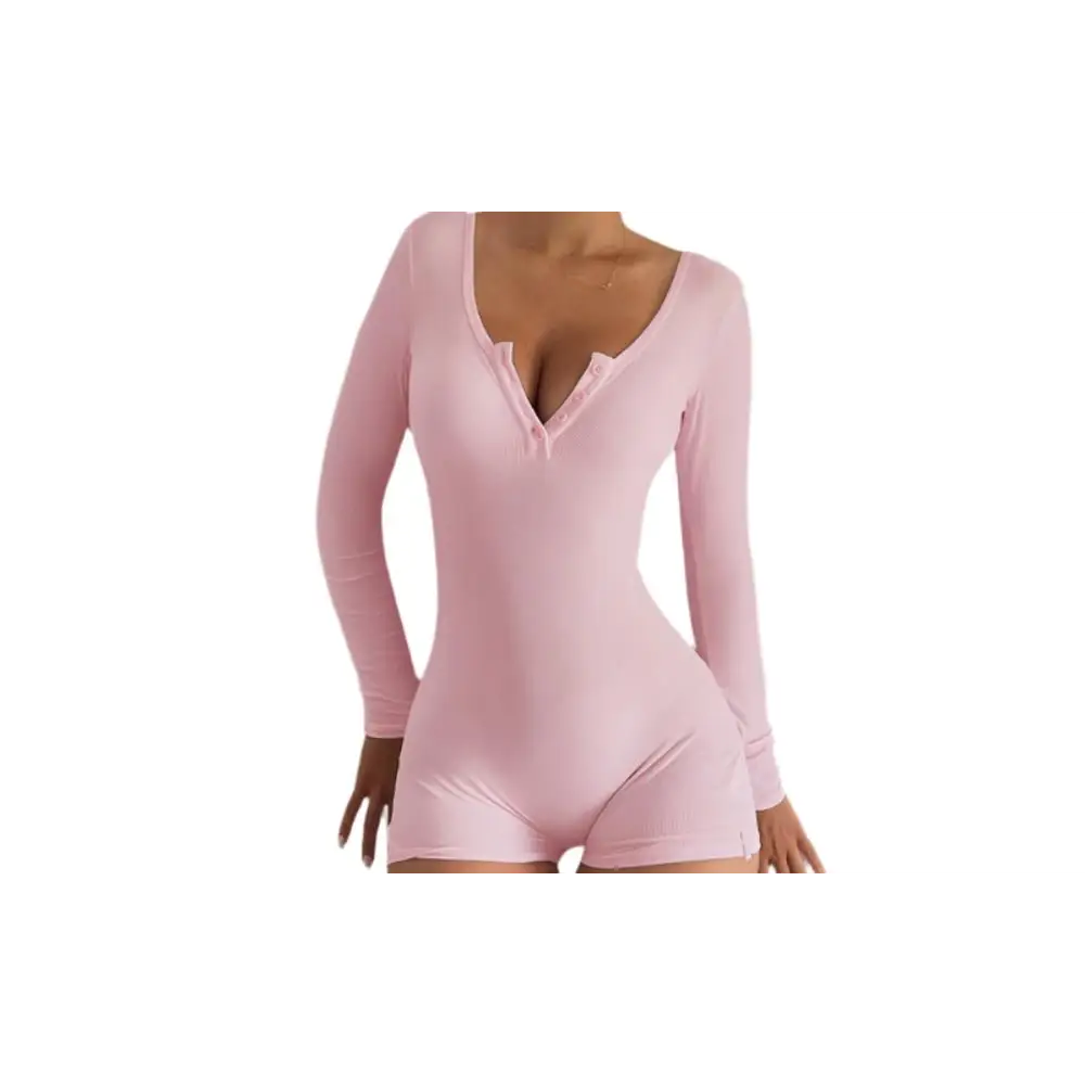 Rib Tight Loungewear Romper - S / Pink - Sleepwear