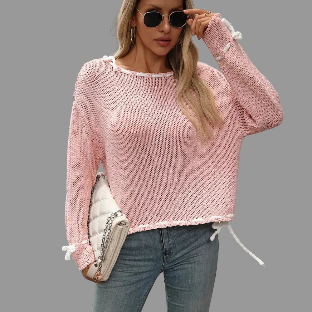 Rope Solid Color Loose Knitwear Sweater - S / Pink - Sweaters & Cardigans