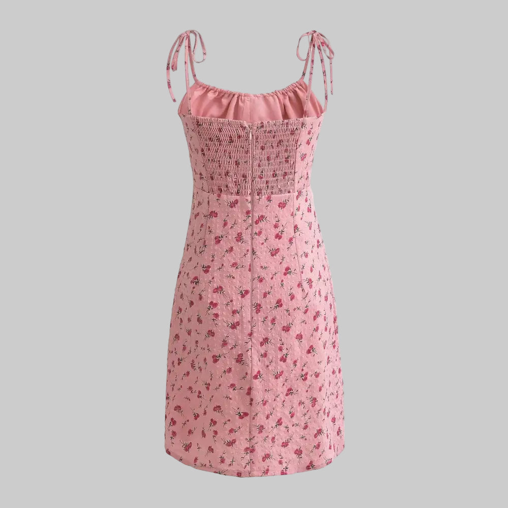 Rose Lace-up Floral Dress - Dresses