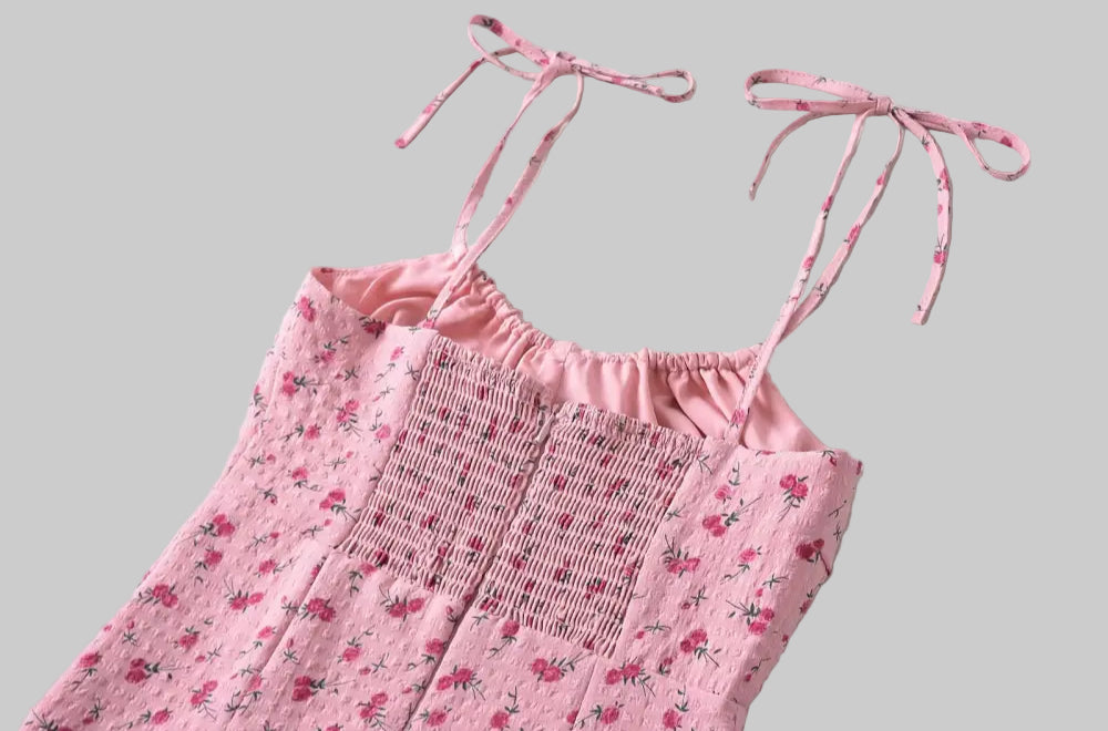 Rose Lace-up Floral Dress - Dresses