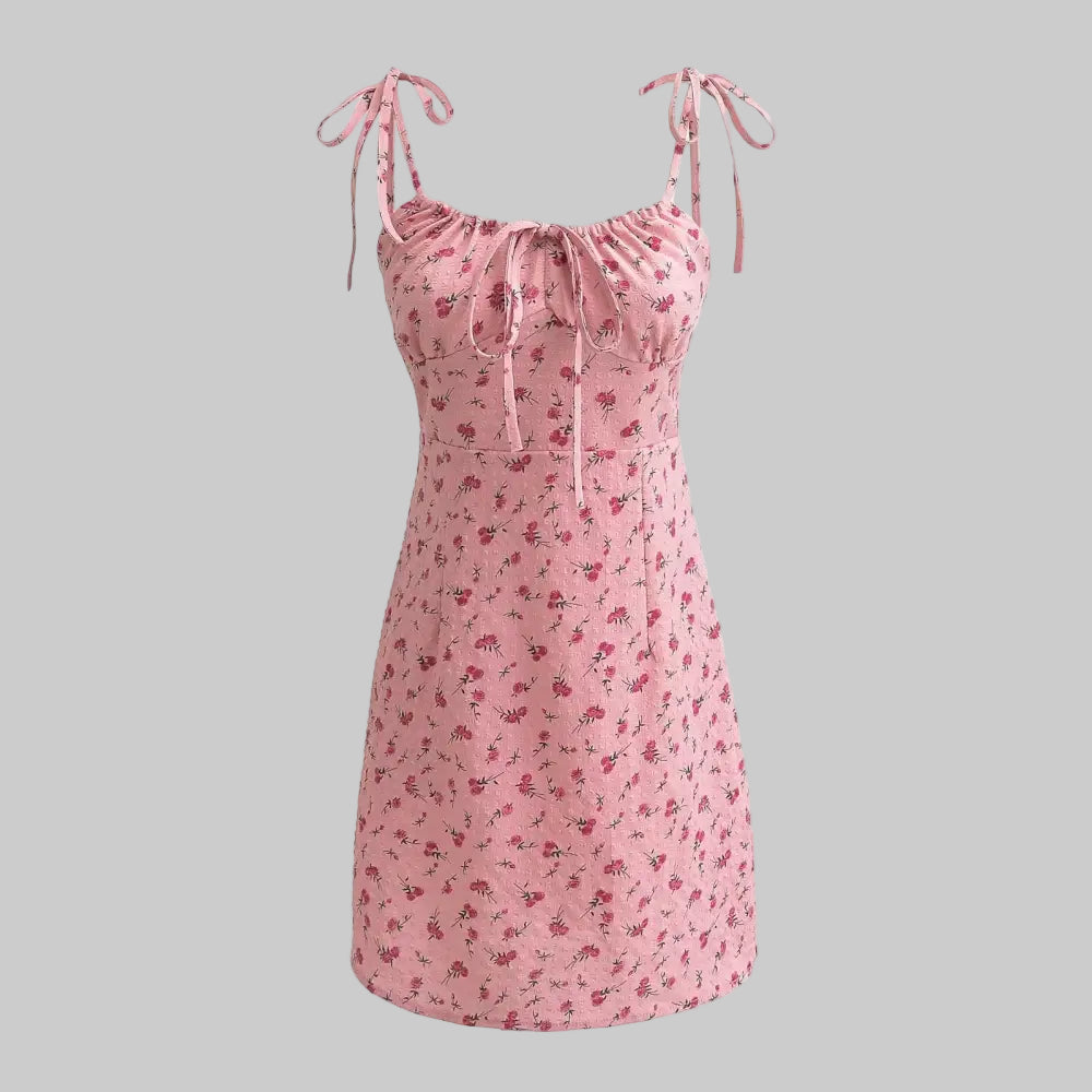 Rose Lace-up Floral Dress - S / Pink - Dresses