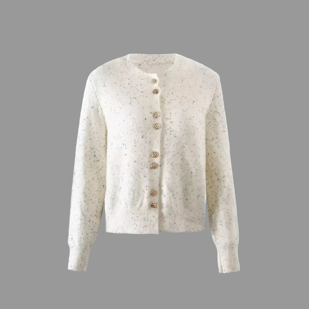 Round Neck Single Breasted Solid Color Slim Fit Sweet Long Sleeve Cardigan - S / Ivory - Sweaters & Cardigans