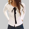 Ruffled Bow Lace-up Knitted Cardigan - S / Picture Color - Sweaters & Cardigans