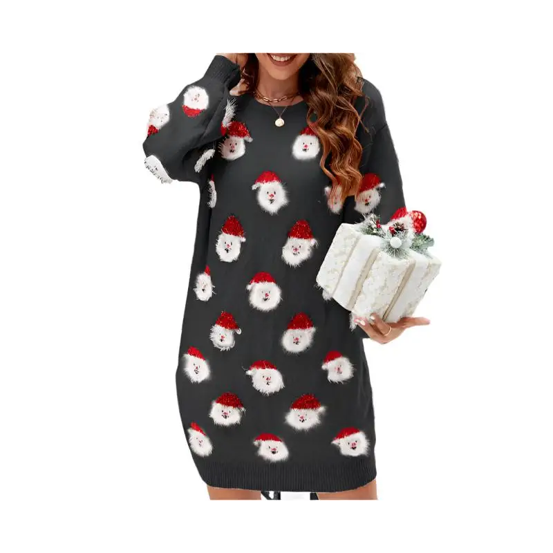Santa Christmas Sweater Dress - S / Black - Dresses