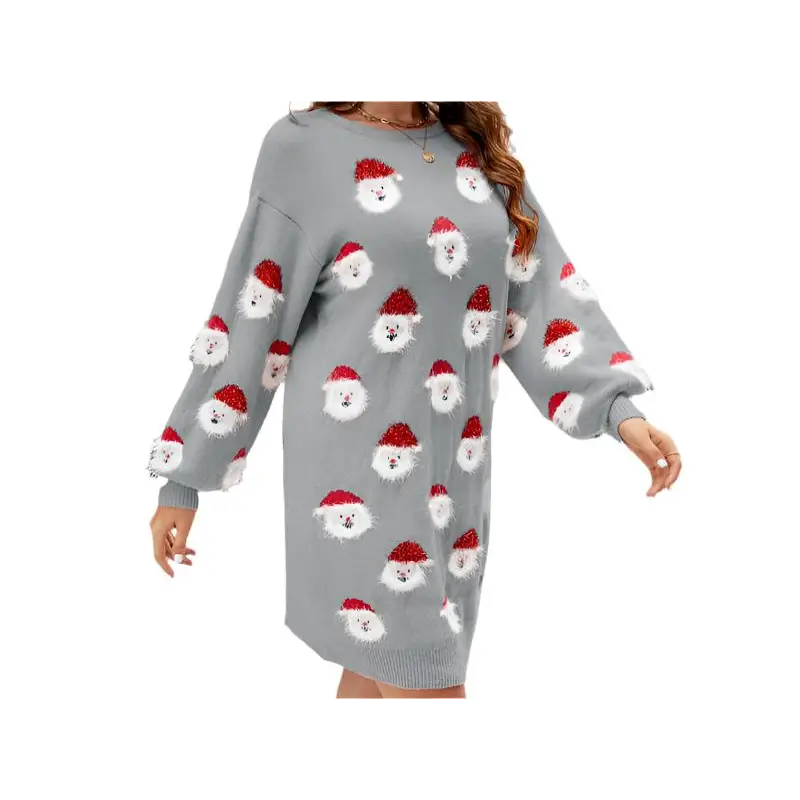 Santa Christmas Sweater Dress - S / Gray - Dresses