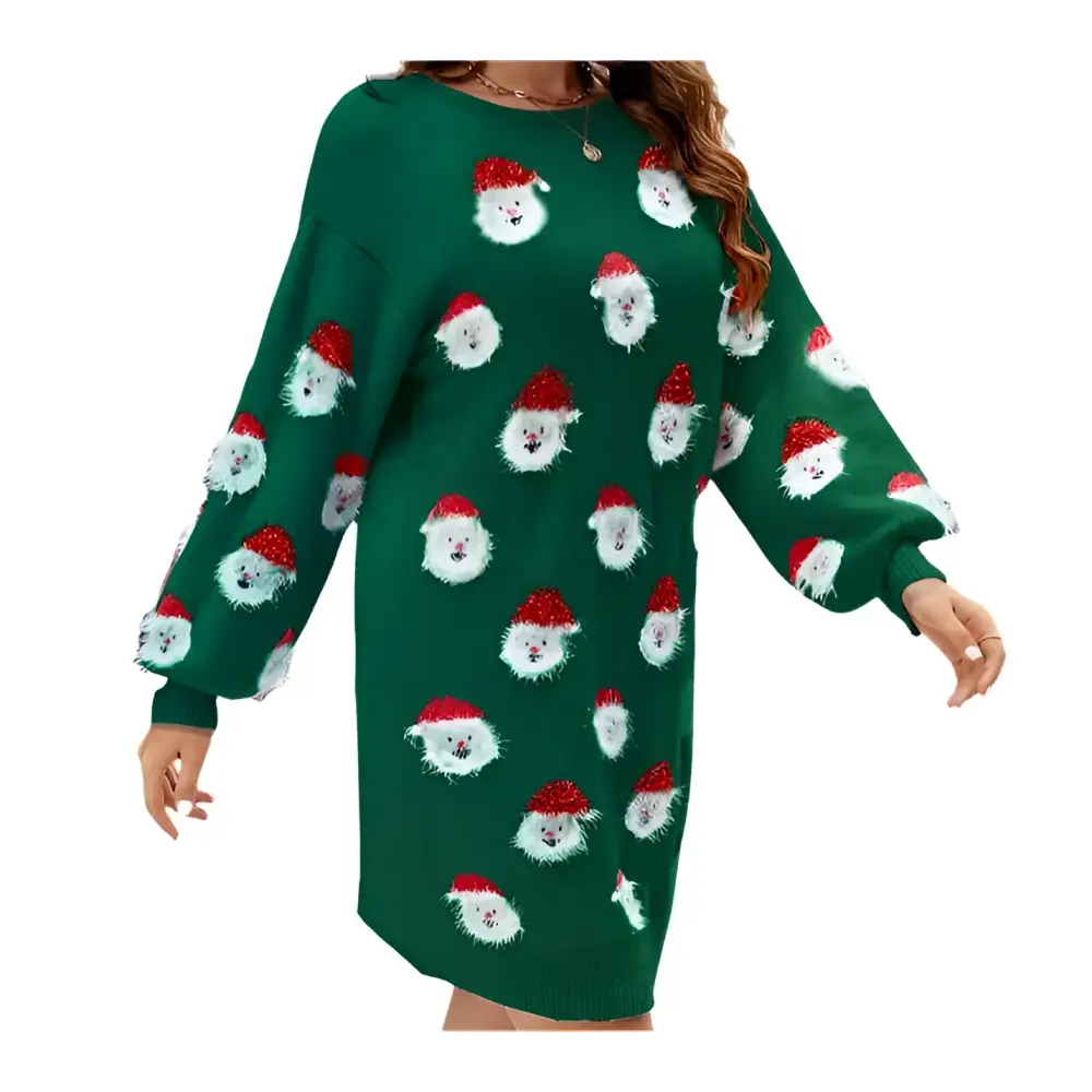 Santa Christmas Sweater Dress - S / Green - Dresses