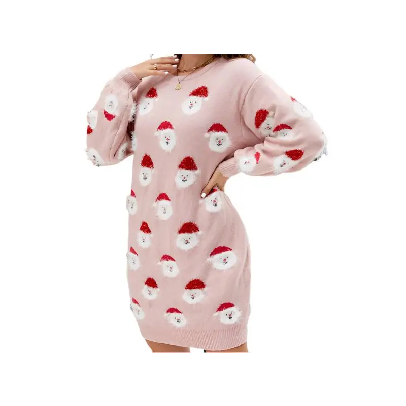 Santa Christmas Sweater Dress - S / Pink - Dresses