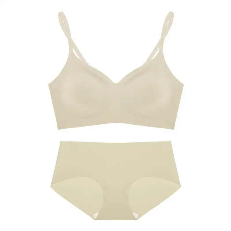 Seamless Comfort V-Neck Shoulder Strap Thin Bra Set - S / Apricot - Panty Sets