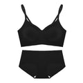 Seamless Comfort V-Neck Shoulder Strap Thin Bra Set - S / Black - Panty Sets