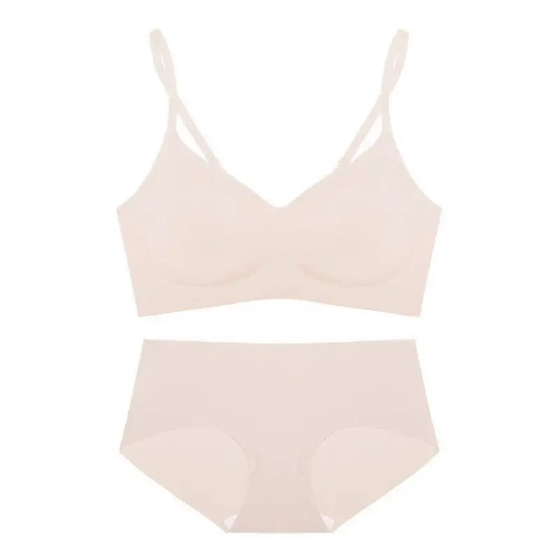 Seamless Comfort V-Neck Shoulder Strap Thin Bra Set - S / Light Skin - Panty Sets