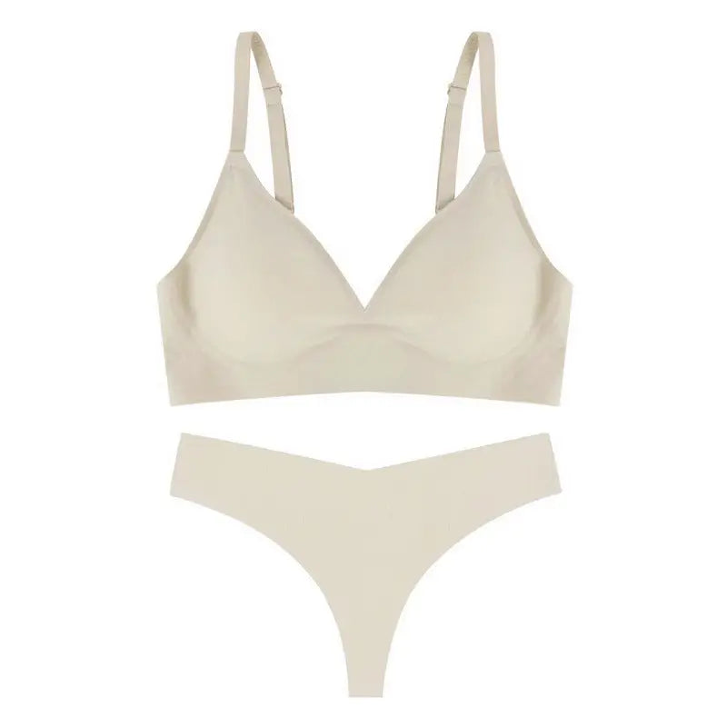Seamless Comfort Wireless Soft Support Exaggerating U-Back Bra Set - S / Apricot skin color - Panty Sets