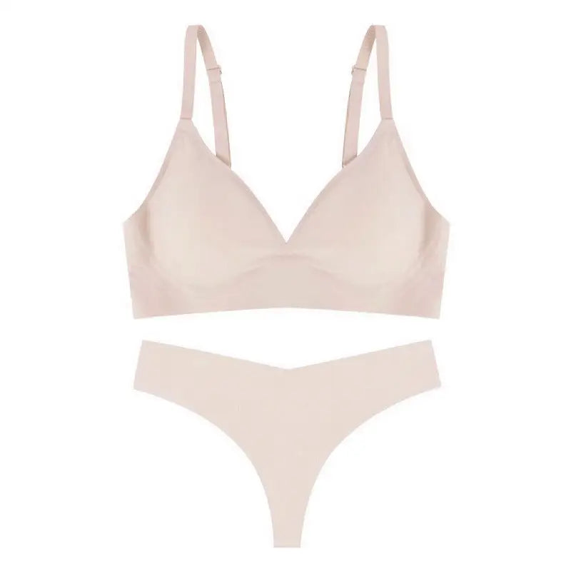 Seamless Comfort Wireless Soft Support Exaggerating U-Back Bra Set - S / Flesh colored - Panty Sets