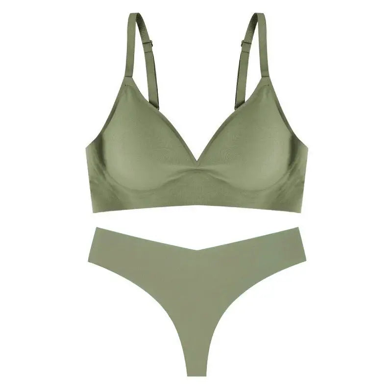 Seamless Comfort Wireless Soft Support Exaggerating U-Back Bra Set - S / Green - Panty Sets