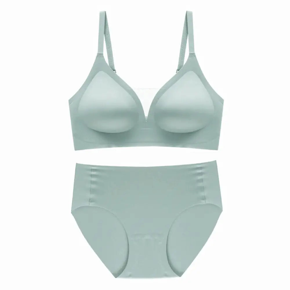 Seamless Soft Support Green Mesh V-Neck Thin Breathable Underwired Bra Set - S / Light - Panty Sets