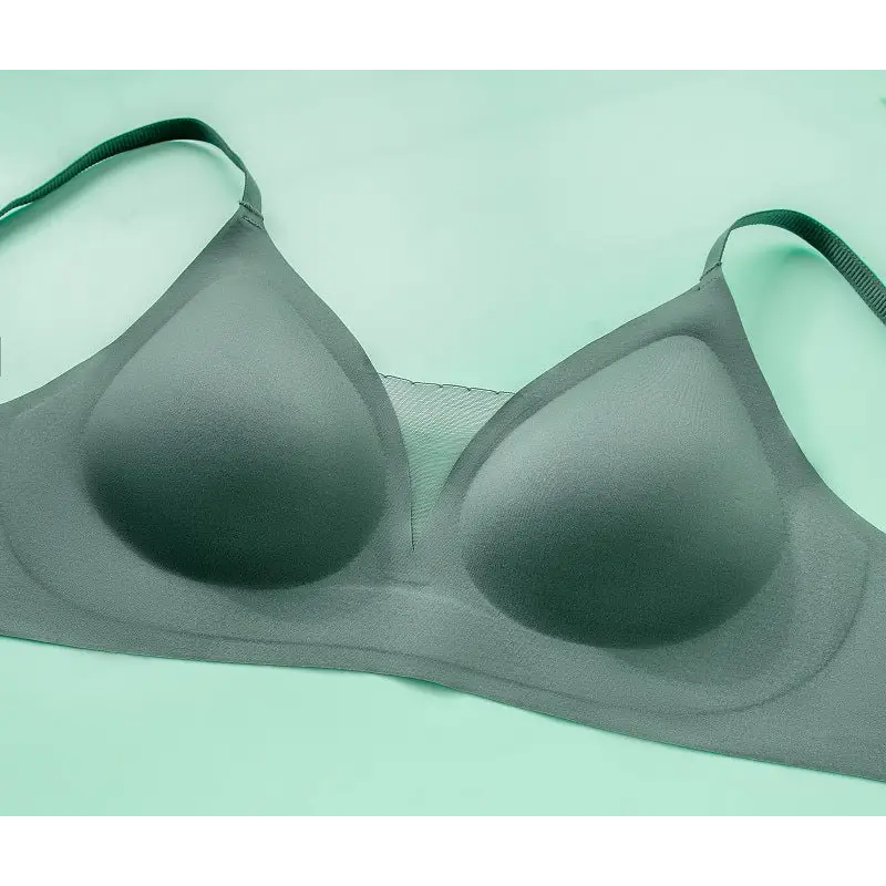 Seamless Soft Support Green Mesh V-Neck Thin Breathable Underwired Bra Set - Panty Sets