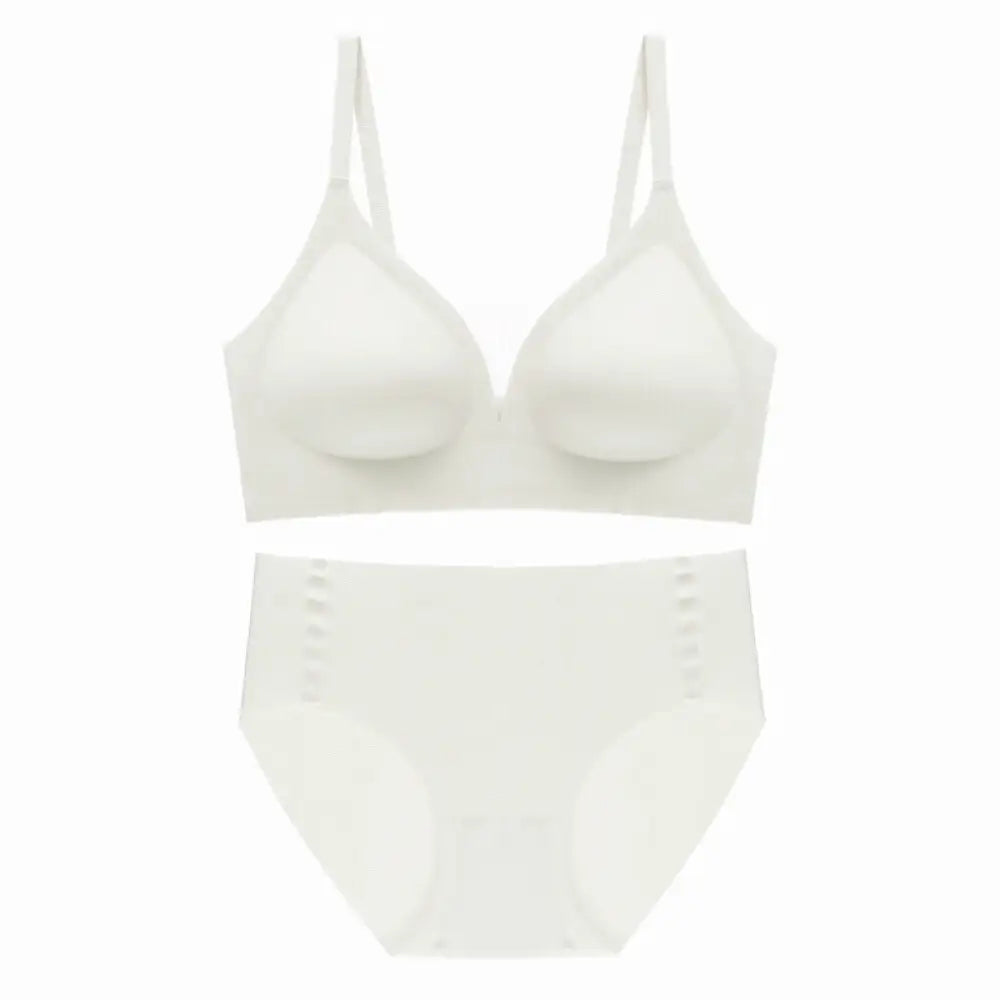 Seamless Soft Support Green Mesh V-Neck Thin Breathable Underwired Bra Set - S / Milky White - Panty Sets