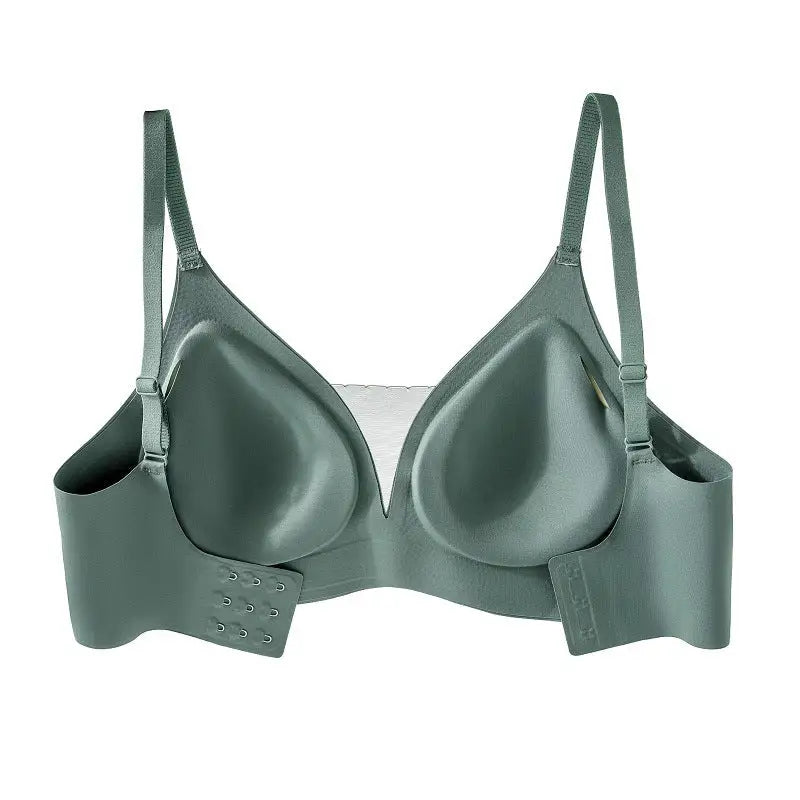 Seamless Soft Support Green Mesh V-Neck Thin Breathable Underwired Bra Set - Panty Sets