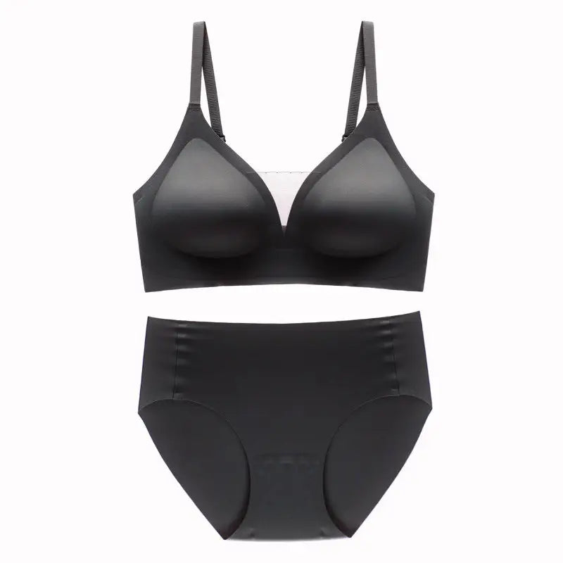 Seamless Soft Support Green Mesh V-Neck Thin Breathable Underwired Bra Set - S / Black - Panty Sets