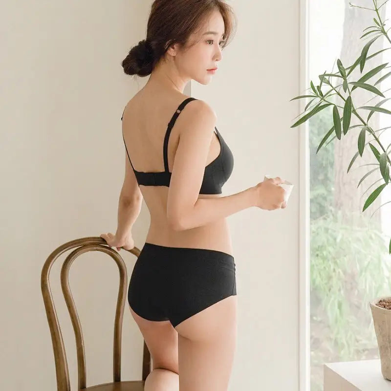 Seamless Square Collar Thin Wireless Soft Support Jelly Bra Set - Panty Sets