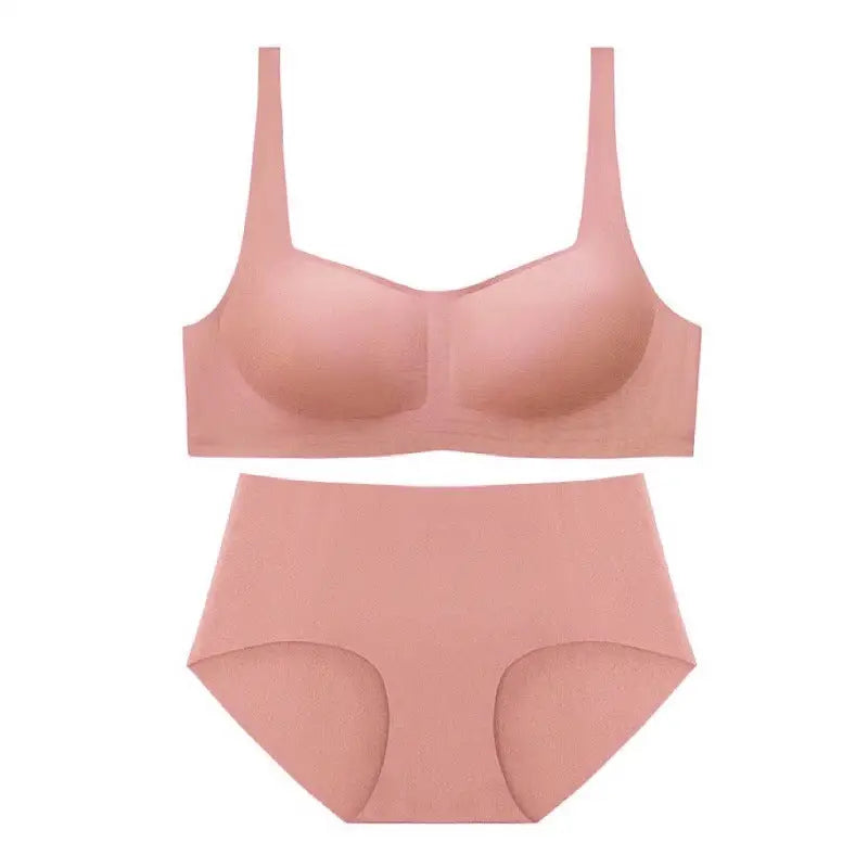 Seamless Square Collar Thin Wireless Soft Support Jelly Bra Set - S / Pink Suit - Panty Sets