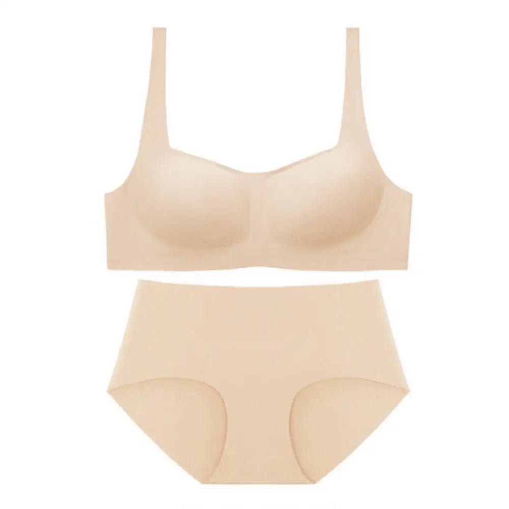 Seamless Square Collar Thin Wireless Soft Support Jelly Bra Set - S / Flesh colored suit - Panty Sets