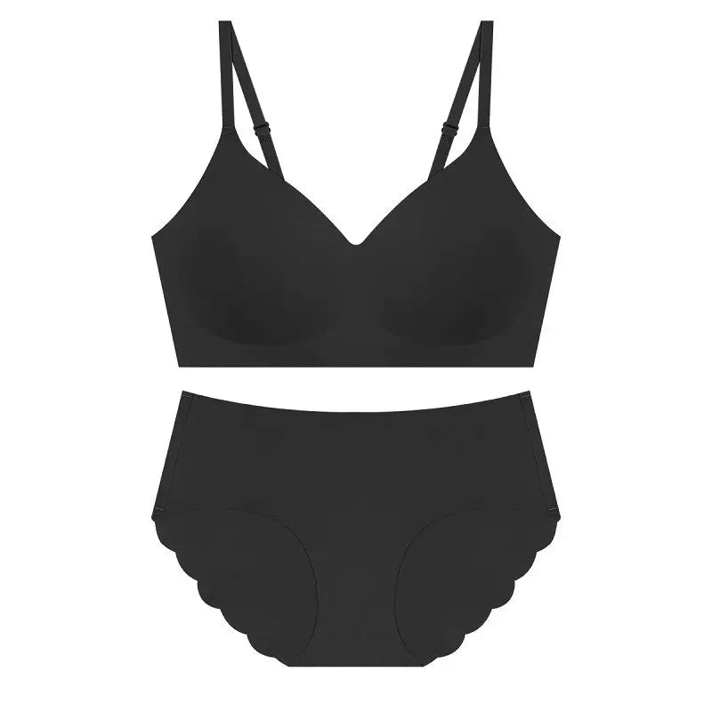 Seamless Thin Shaping Wireless Soft Support Push-up Bra Set - S / Black - Panty Sets