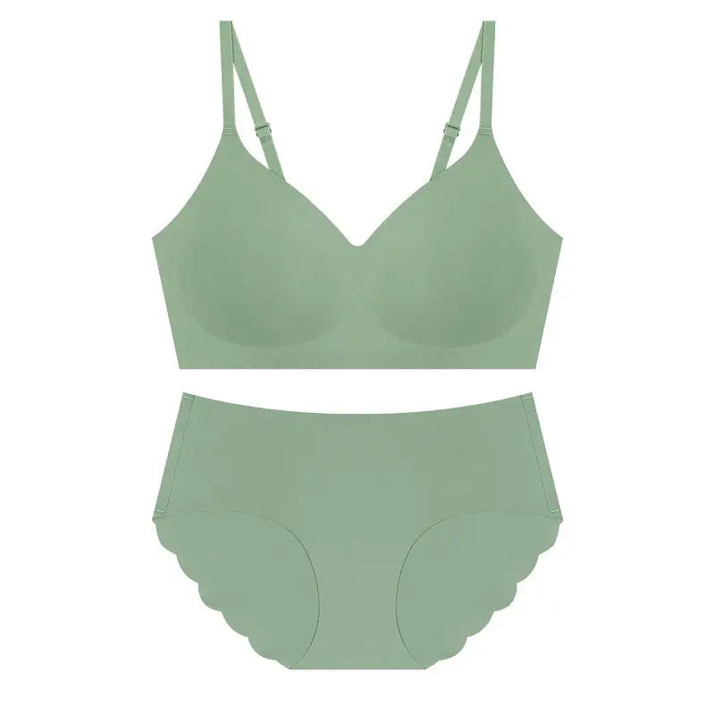 Seamless Thin Shaping Wireless Soft Support Push-up Bra Set - S / Green - Panty Sets