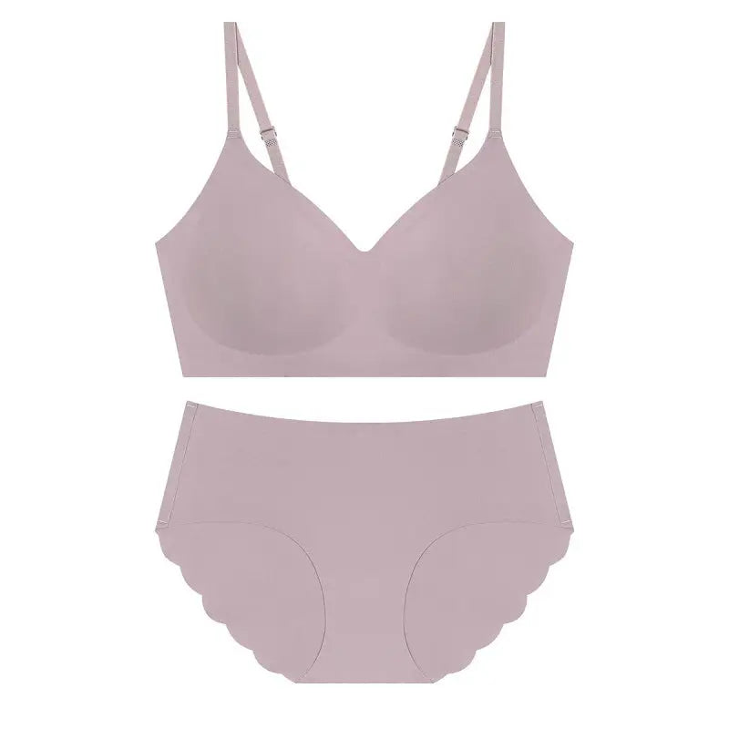 Seamless Thin Shaping Wireless Soft Support Push-up Bra Set - S / Lotus purple - Panty Sets