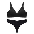Seamless Thin Wireless Comfortable Soft Sexy V-Shaped Bra Set - S / Black - Panty Sets