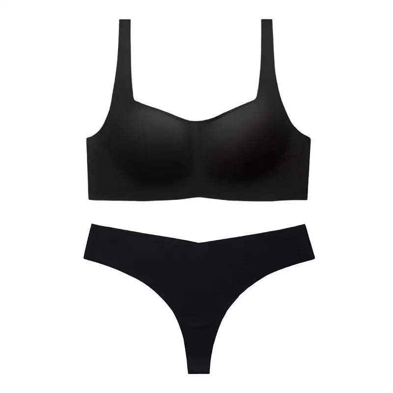 Seamless Thin Wireless Soft Support Comfortable Bra Set - S / Black - Panty Sets
