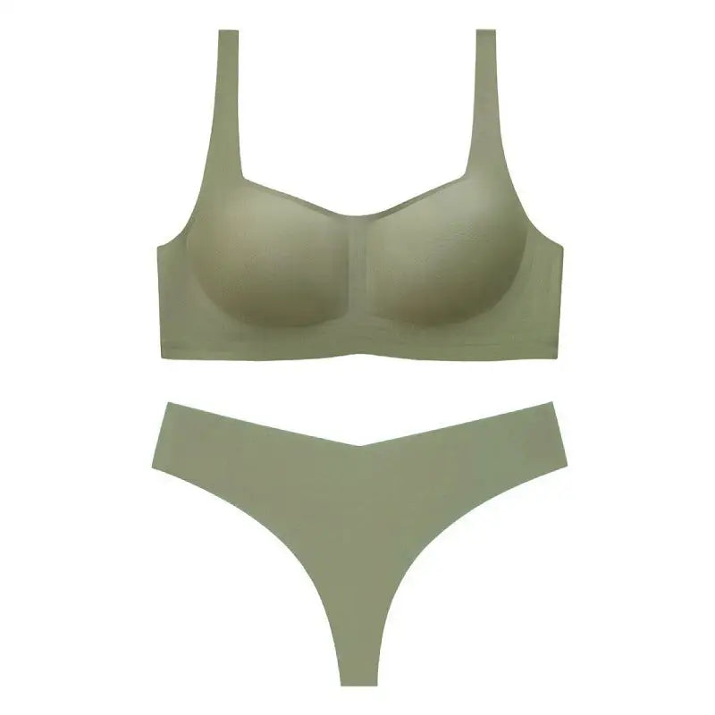 Seamless Thin Wireless Soft Support Comfortable Bra Set - S / Green - Panty Sets