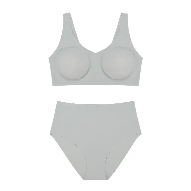 Seamless Yoga Unrestrained Breathable Wireless Sports Bra Set - S / Gray - Panty Sets