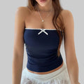 Sexy Bow Lace Slim Fit Cropped Tube Top - S / Purplish blue - Tank Tops & Camis