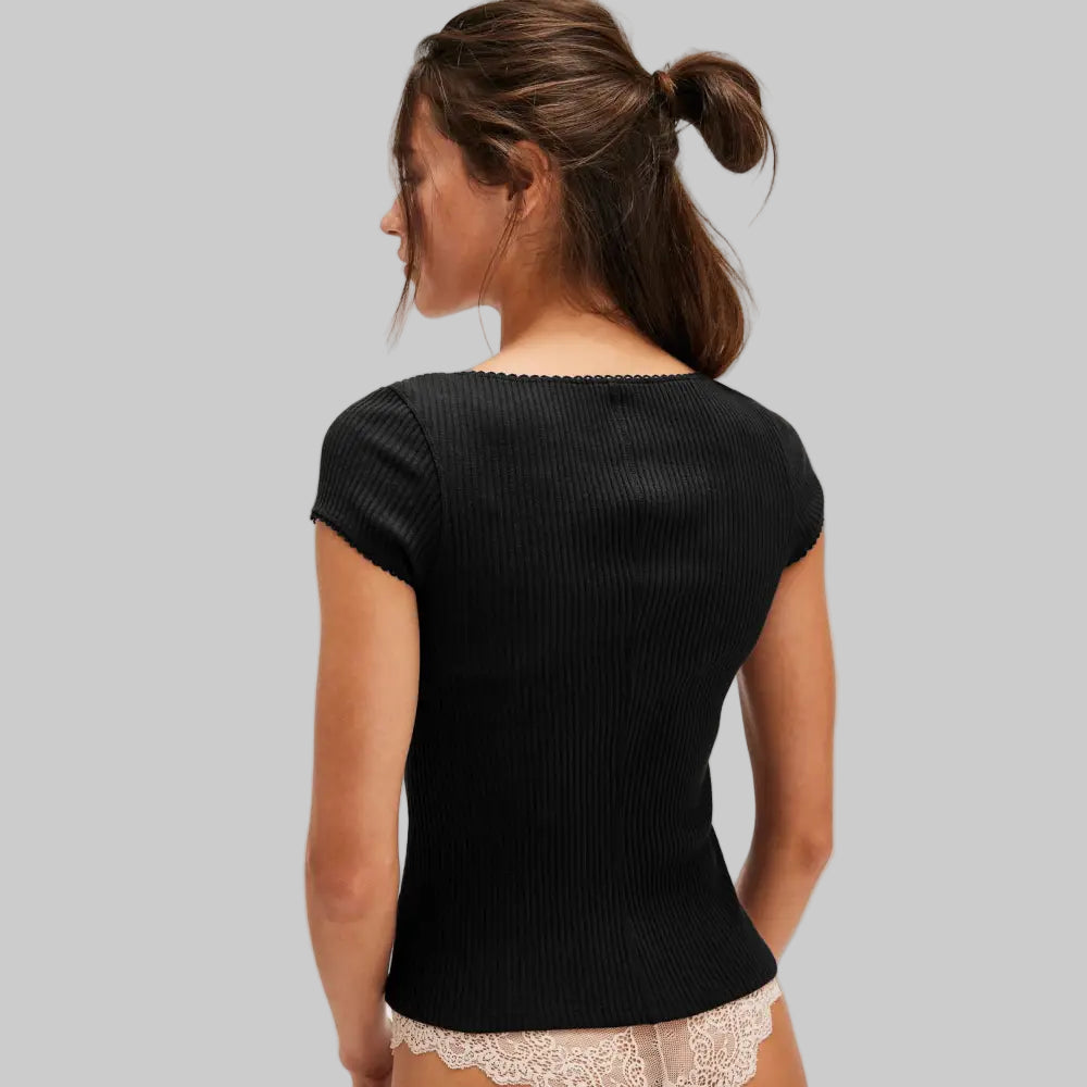 Sexy Button Short Sleeve Top - Shirts & Blouses