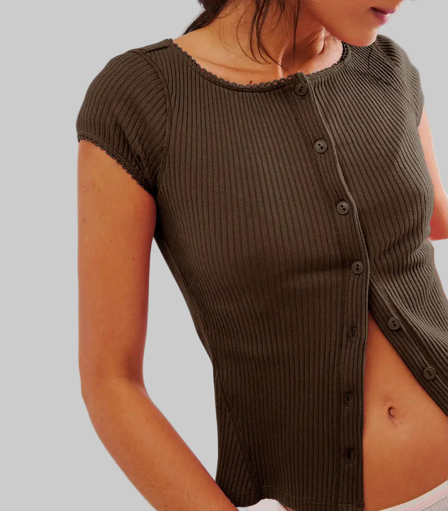 Sexy Button Short Sleeve Top - Shirts & Blouses