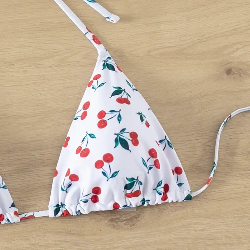 Sexy Cherry Print Three Piece Set - Cover-ups & Kimonos