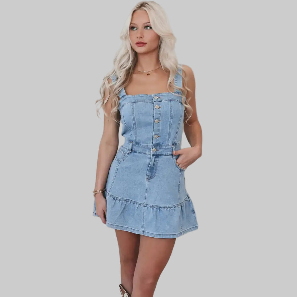 Sexy Denim Dress - S / Light Blue - Dresses