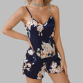 Sexy Floral Print Pajamas Set - S / Sapphire Blue Flower - Loungewear Sleepwear