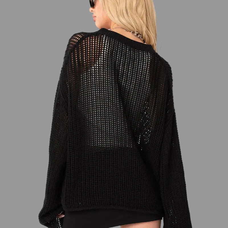 Sexy Hollow Cutout Knitted Niche Loose Pullover Sweater - Sweaters & Cardigans