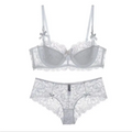 Sexy Lace Edge Side Drawing Breathable Thin Cotton Bra Set - 70A / White - Panty Sets
