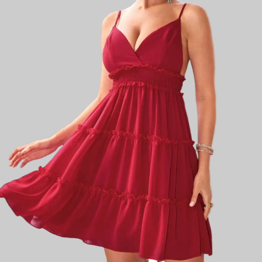 Sexy Lace-up Lace Dress - XS / Red - Dresses