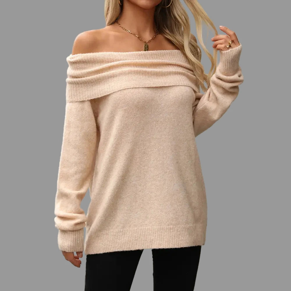 Sexy Off-Shoulder Knitwear Long Sleeve Sweater Top - S / Apricot - Sweaters & Cardigans