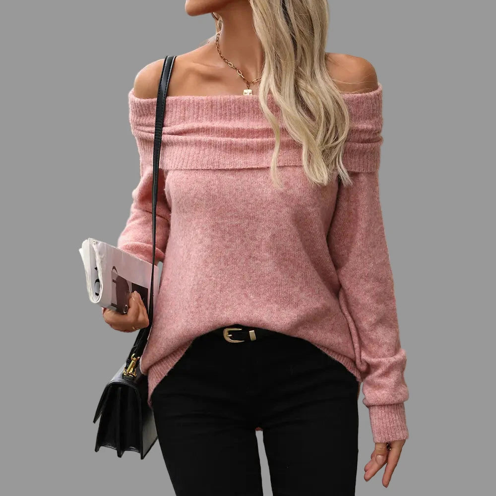 Sexy Off-Shoulder Knitwear Long Sleeve Sweater Top - S / Pink - Sweaters & Cardigans